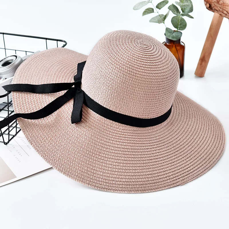 Outdoor Tourist Ladies Big Along The Bow Sunhat - Pink