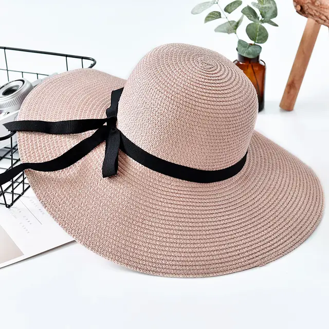 Outdoor Tourist Ladies Big Along The Bow Sunhat Pink - Shop at LoveMi