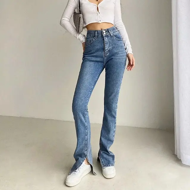 Women's High Waist Floor Split Mopping Jeans Dark Blue - Shop at LoveMi