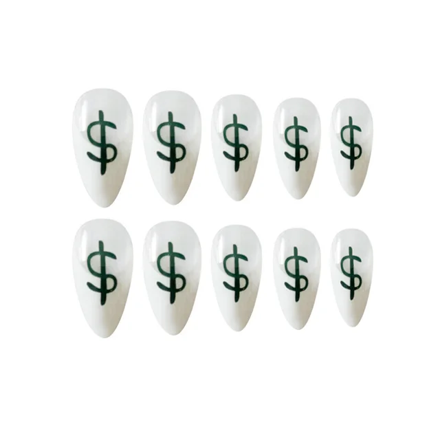 Long Pointed U.S. Dollar Dollar Money Fake Nail Patch 24 Pcs/Box - Shop at LoveMi