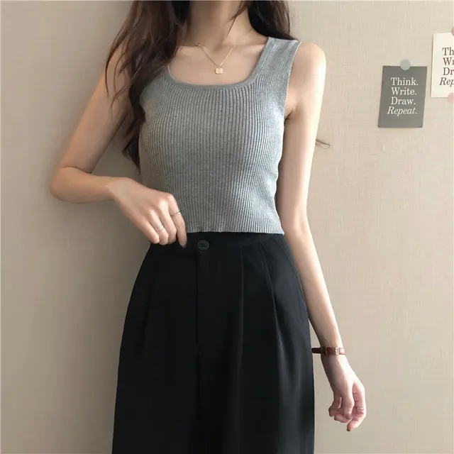 Women's Fashion Sexy Short Knit Camisole Grey - Shop at LoveMi