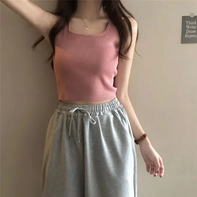 Women's Fashion Sexy Short Knit Camisole Pink - Shop at LoveMi