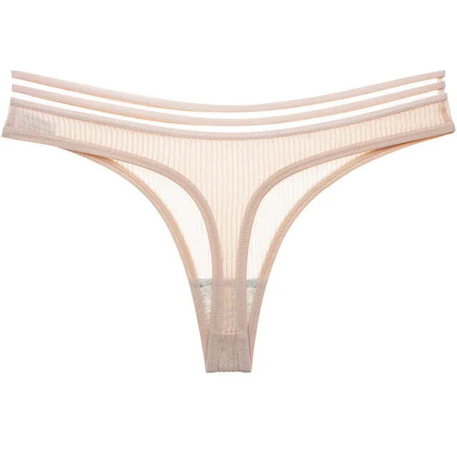 Transparent Striped Hollow Low waist Women's Briefs Apricot - Shop at LoveMi