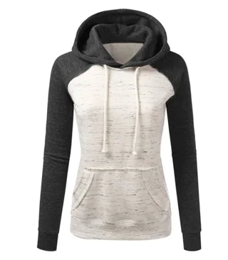 Casual Color Block Fleece Hooded Sweatshirt - Black