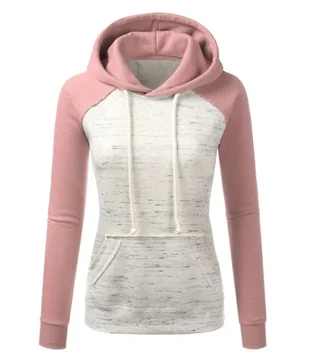 Casual Color Block Fleece Hooded Sweatshirt - Pink