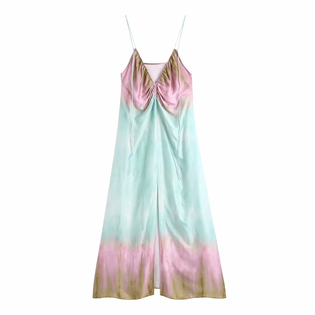 Summer New Tie-Dye Printed Underwear-Style Sling Split Long Skirt - Photo Color