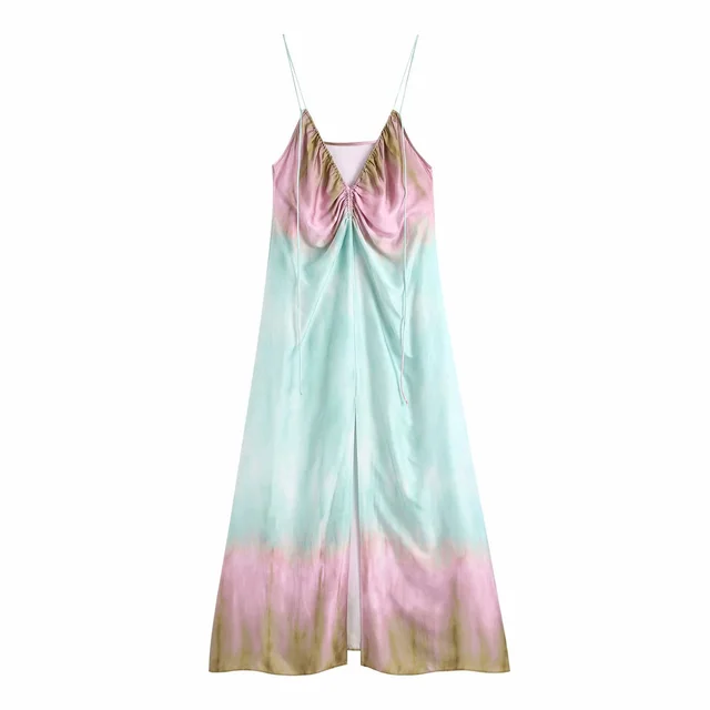 Summer New Tie Dye Printed Underwear Style Sling Split Long Skirt Photo Color - Shop at LoveMi