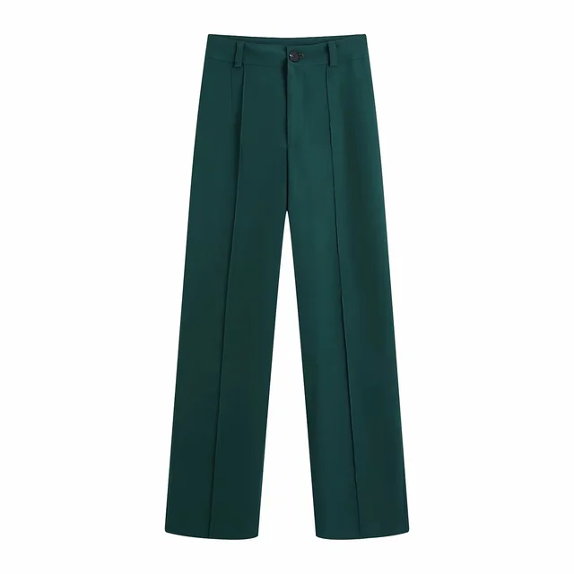 Dark Green High Waist Straight Leg Suit Trousers Green - Shop at LoveMi