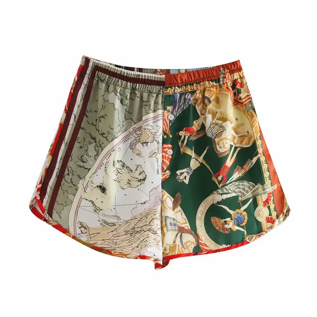 Fashion Trendy High Waist Thin Patchwork Printed Comfortable Shorts As Shown - Shop at LoveMi