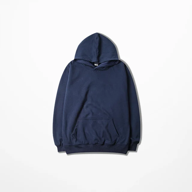 Street Simple Loose Solid Color Plus Fleece Hooded Sweater Coat Dark Blue - Shop at LoveMi