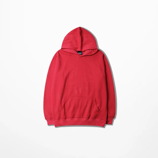 Street Simple Loose Solid Color Plus Fleece Hooded Sweater Coat Red - Shop at LoveMi