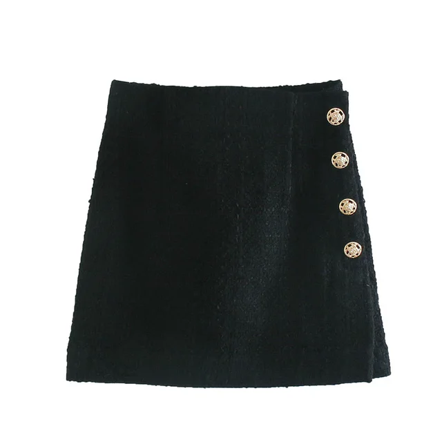 Small Incense Style High Waist A Line Metal Buckle Short Skirt Female Temperament Small Skirt Black - Shop at LoveMi