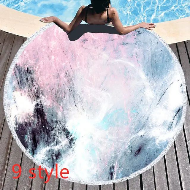 Round Printed Beach Towel Microfiber Bath Towel 9 Style - Shop at LoveMi