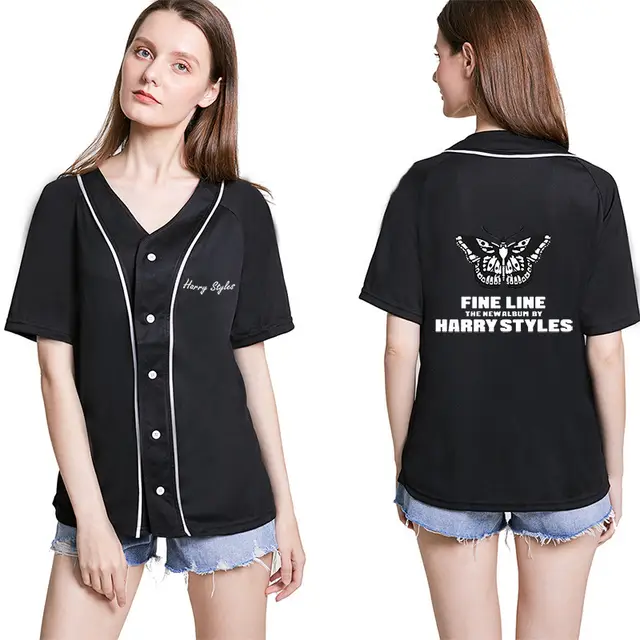 Harry Styles Baseball Jersey Cardigan Short Sleeve Black - Shop at LoveMi