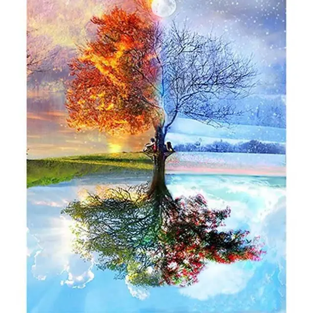 New Full Diamond Diy Tree Reflection Diamond Painting Home Decoration Painting Blue - Shop at LoveMi
