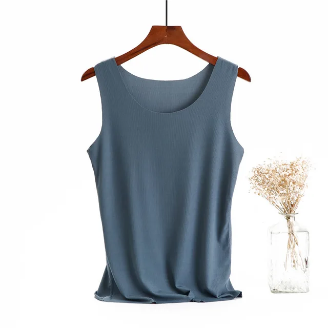 Ice Silk Cotton Solid Round Neck Vest Blue - Shop at LoveMi