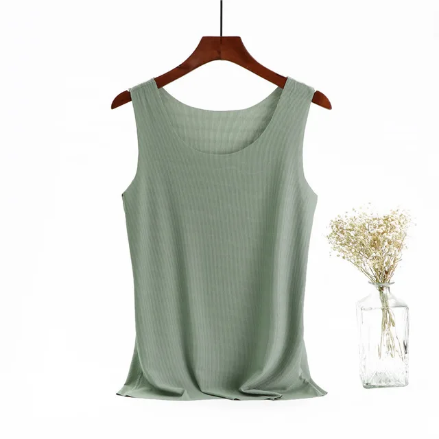 Ice Silk Cotton Solid Round Neck Vest Green - Shop at LoveMi