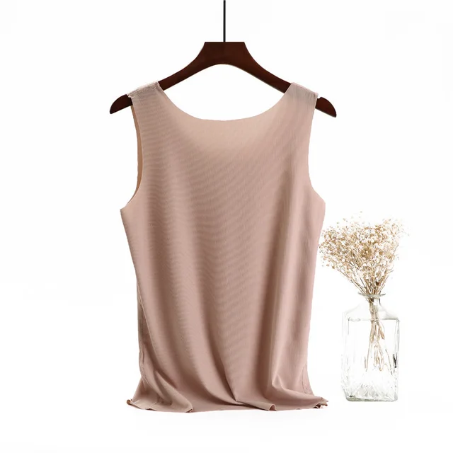 Ice Silk Cotton Solid Round Neck Vest Khaki - Shop at LoveMi