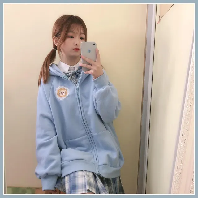 Plus Velvet Thick Soft Girl Long Sleeved Jk Sweater Girl Blue - Shop at LoveMi