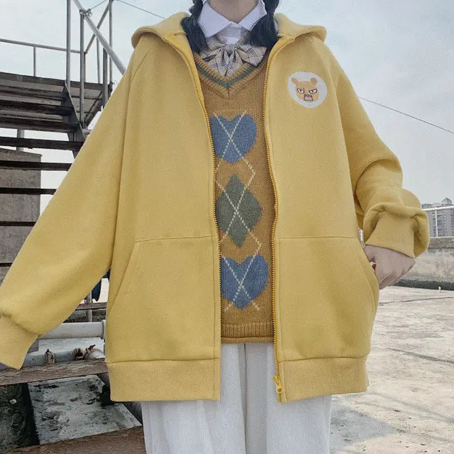 Plus Velvet Thick Soft Girl Long Sleeved Jk Sweater Girl Yellow - Shop at LoveMi
