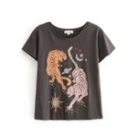 European And American Style Summer Women's New Style Tiger Sun And Moon Print Short-Sleeved T-Shirt - Picture Color-S