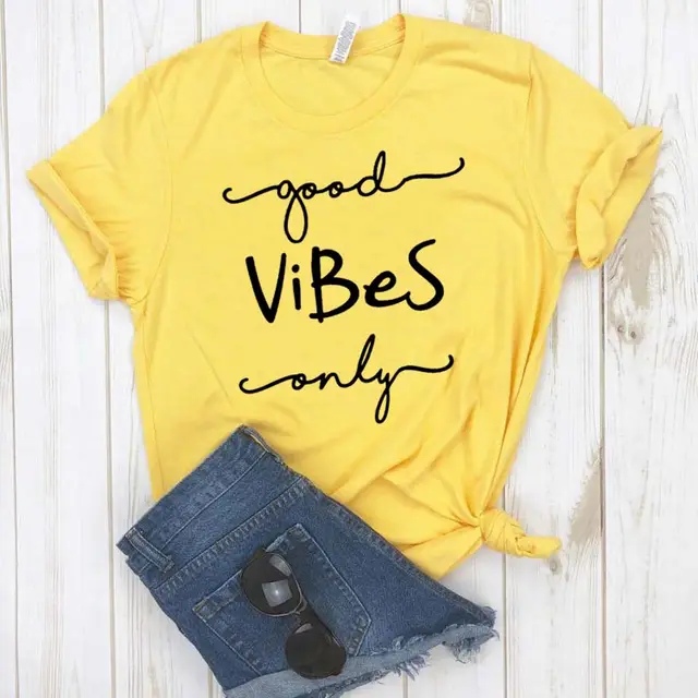Good Vibes Only Printed Cotton T Shirt Yellow - Shop at LoveMi