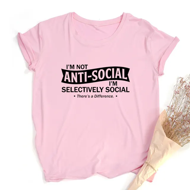 European And American Trend Street Short Sleeve Selective Social English Letter Printing Personality Female T Shirt Loose Casual Short Sleeve Pink - Shop at LoveMi