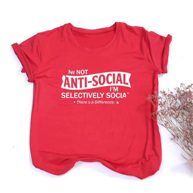 European And American Trend Street Short Sleeve Selective Social English Letter Printing Personality Female T Shirt Loose Casual Short Sleeve Red - Shop at LoveMi