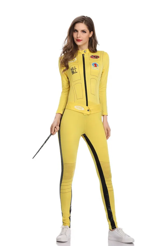 Kill Bill Costume Adult Women TV Film Bodycon Yellow Jumpsuit Motocycle Bosysuit Ninja Martial Arts Uniform Bruce Lee Overalls Yellow - Shop at LoveMi