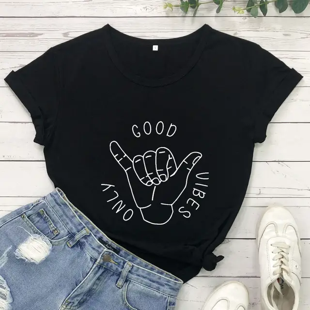 Good Vibes Only Short Sleeve European And American Alphabet Street Casual T Sleeve Black - Shop at LoveMi