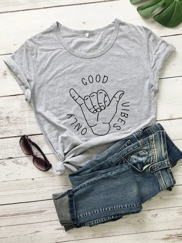 Good Vibes Only Short Sleeve European And American Alphabet Street Casual T Sleeve Grey - Shop at LoveMi