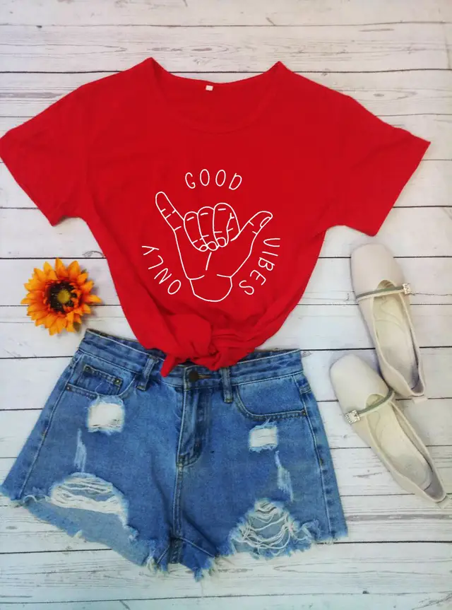 Good Vibes Only Short Sleeve European And American Alphabet Street Casual T Sleeve Red - Shop at LoveMi