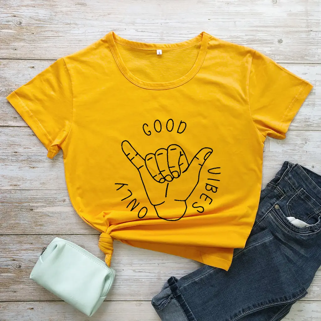 Good Vibes Only Short Sleeve European And American Alphabet Street Casual T Sleeve - Yellow