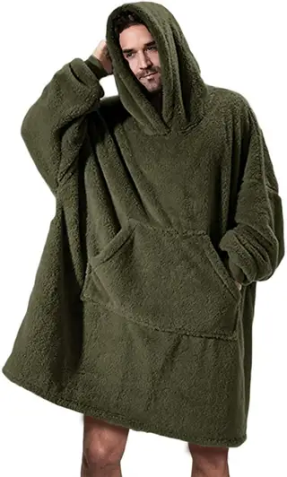 Hoodie Sweatshirt With Big Pocket Tops Sweater Comfortable Loose Double-Sided Fleece Thicker Wearable Blanket - Army Green