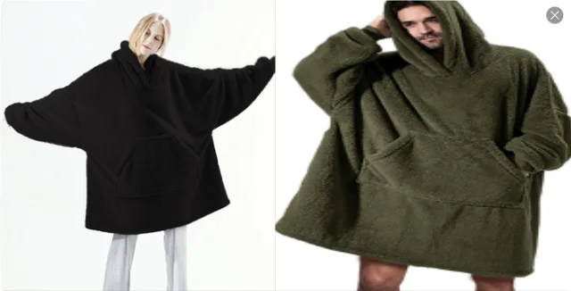 Hoodie Sweatshirt With Big Pocket Tops Sweater Comfortable Loose Double Sided Fleece Thicker Wearable Blanket Set - Shop at LoveMi