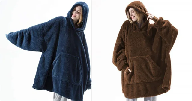 Hoodie Sweatshirt With Big Pocket Tops Sweater Comfortable Loose Double Sided Fleece Thicker Wearable Blanket Set11 - Shop at LoveMi