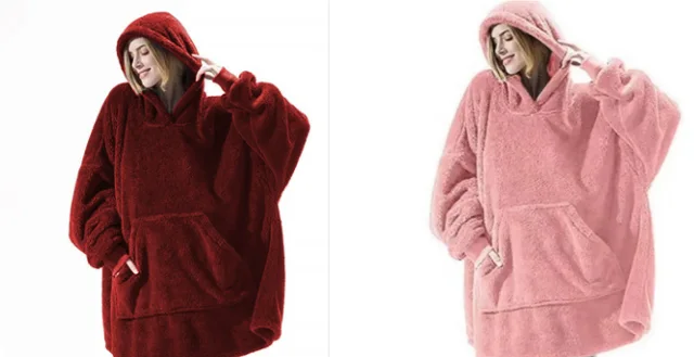 Hoodie Sweatshirt With Big Pocket Tops Sweater Comfortable Loose Double Sided Fleece Thicker Wearable Blanket Set19 - Shop at LoveMi