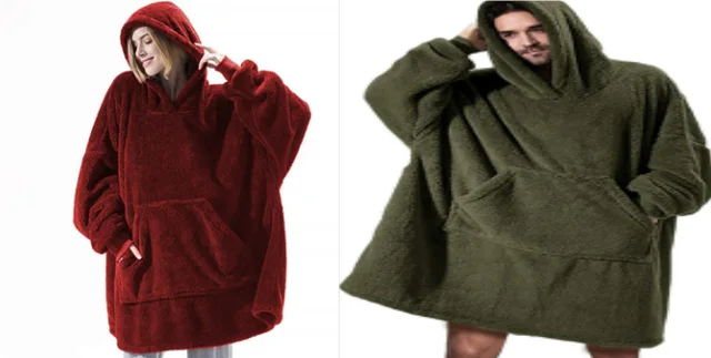Hoodie Sweatshirt With Big Pocket Tops Sweater Comfortable Loose Double Sided Fleece Thicker Wearable Blanket Set4 - Shop at LoveMi