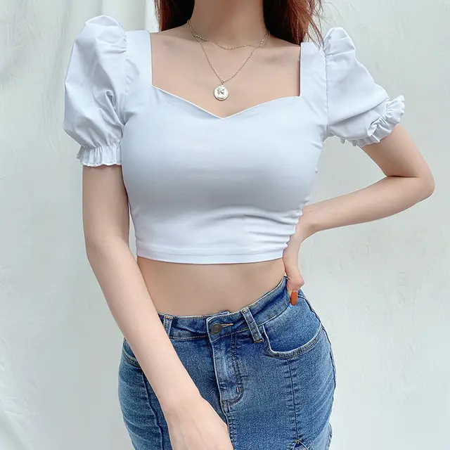 Women's Short Solid Color Short Sleeved T Shirt White - Shop at LoveMi