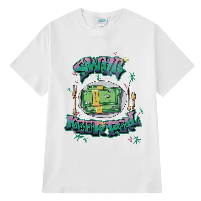 Round Neck Half Sleeve Top Printed Student Short Sleeve White - Shop at LoveMi