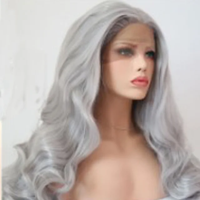 Mid Point Silver Grey Long Curly Hair Big Wave High Temperature Wire Grey - Shop at LoveMi