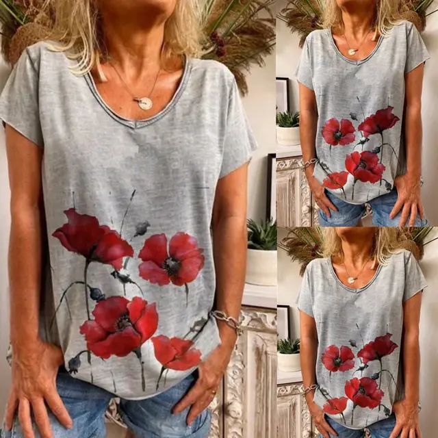 Summer European And American Hot Style Sexy Print Loose Round Neck Short Sleeve Women's T Shirt - Shop at LoveMi