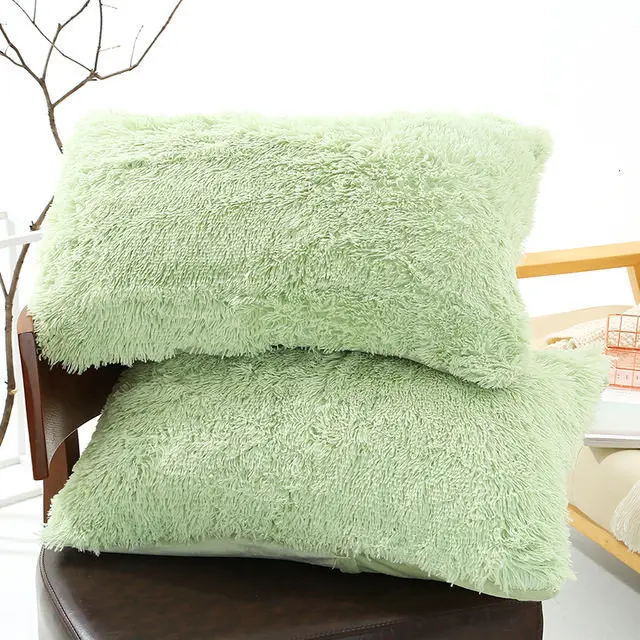 Plush Pillow Case Winter Warm Long Fluffy Slee Mint Green - Shop at LoveMi