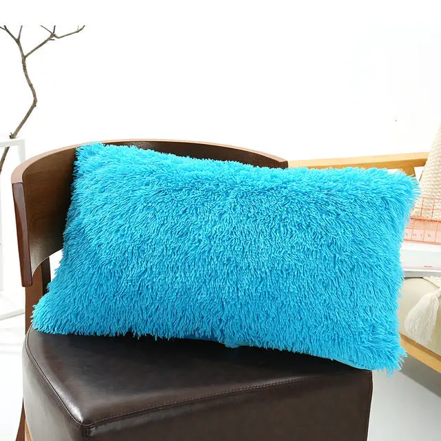 Plush Pillow Case Winter Warm Long Fluffy Slee Sky Blue - Shop at LoveMi