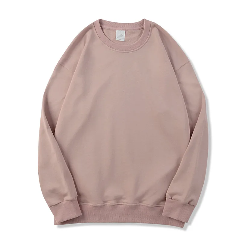 Round Neck Terry Sweater Loose Solid Color Men's Long Sleeved T Shirt Bottoming Shirt Pink - Shop at LoveMi