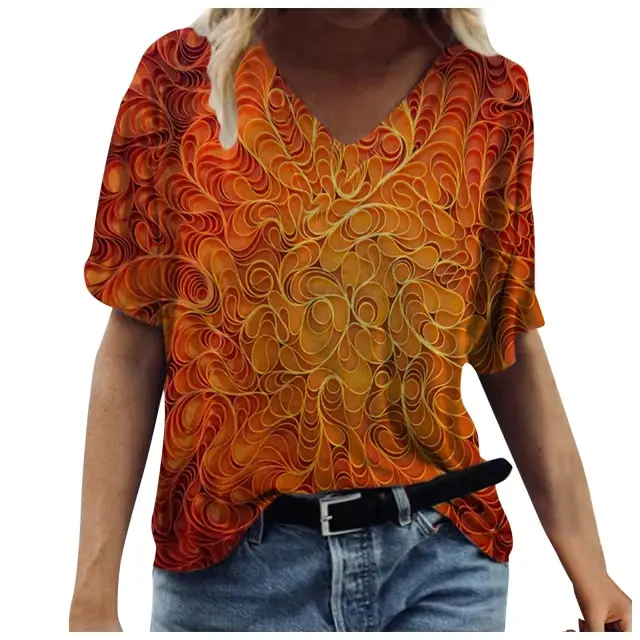 Vintage Harajuku Blouse Women Summer Printed Short Orange - Shop at LoveMi