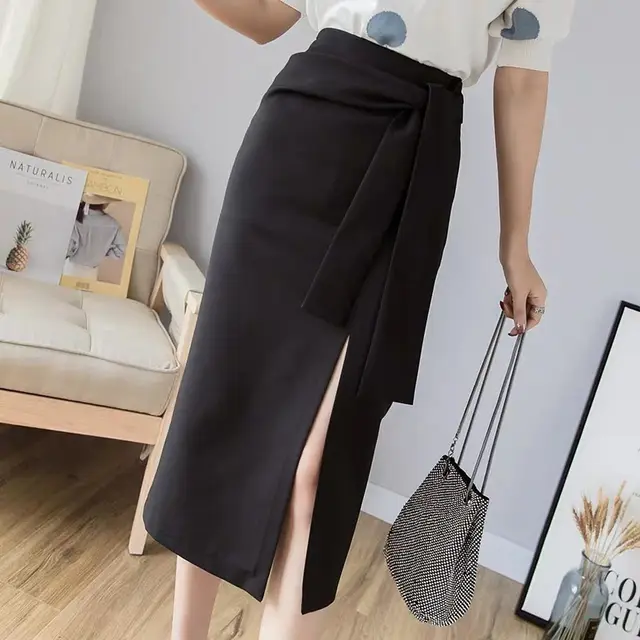 Split Long Skirt, High Waist , All Match Slit Work Skirt Black - Shop at LoveMi