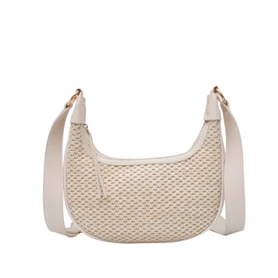 Straw Pillow Bag Summer Beach One Shoulder Portable Holiday Woven Bag White - Shop at LoveMi