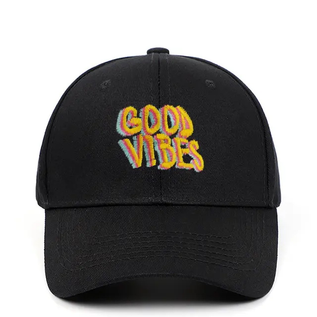 Letter GOOD VIBES Hat Embroidery Cotton Baseball Cap Black - Shop at LoveMi