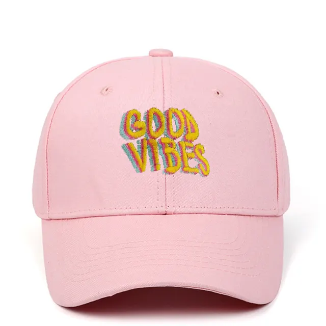 Letter GOOD VIBES Hat Embroidery Cotton Baseball Cap Pink - Shop at LoveMi